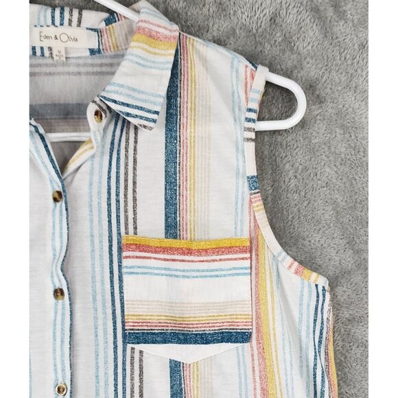 Eden & Olivia Shirt0 Womens Medium Striped Casual Button Up Sleeveless Blouse - Picture 9 of 12